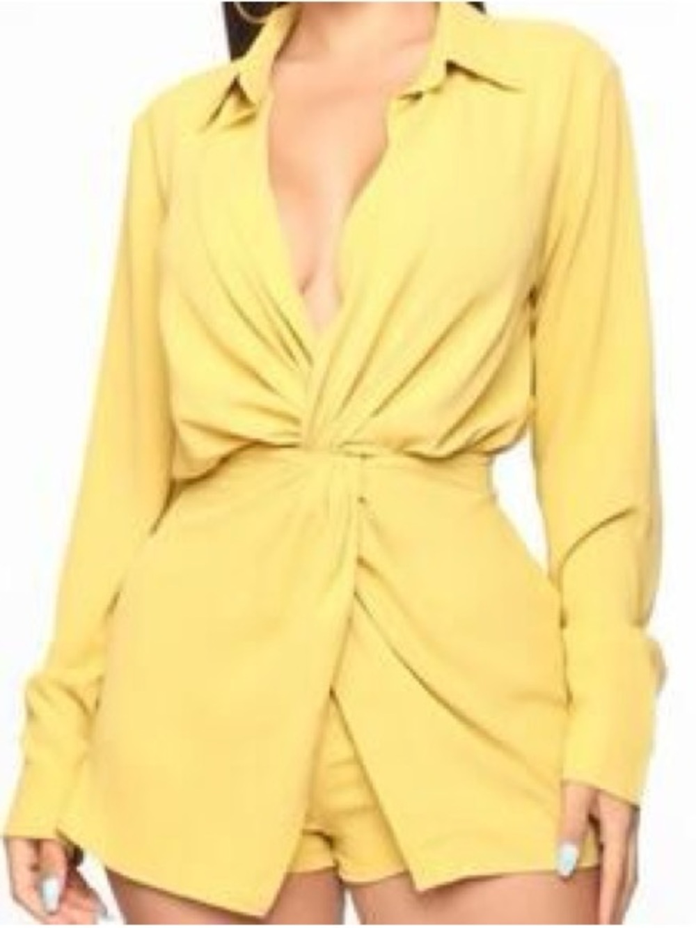 Fashion Nova Yellow Twist-Front Women's Shorts Romper